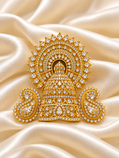 Raj Mandir AD Mukut for Deity with temple-inspired royal design and sparkling American Diamond detailing