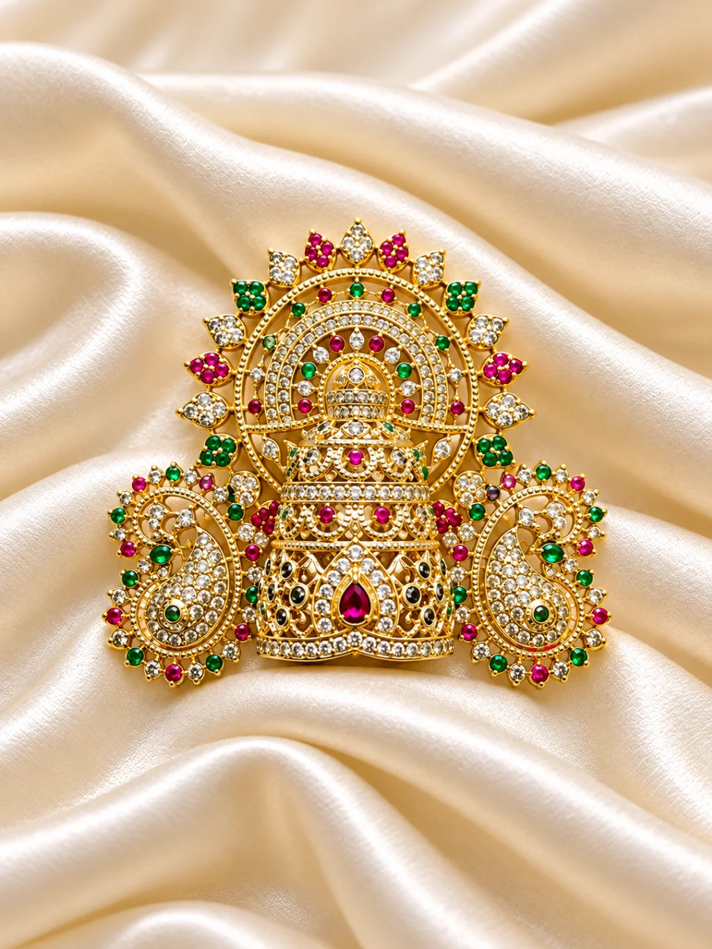 Raj Mandir AD Mukut for Deity with temple-inspired royal design and sparkling American Diamond detailing