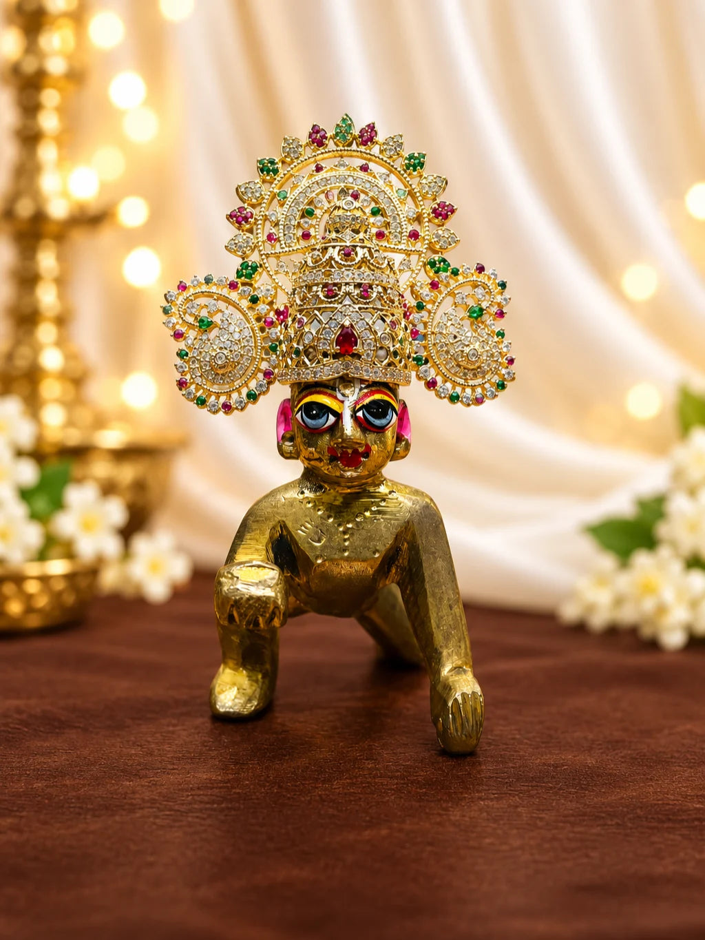 Raj Mandir AD Mukut for Deity with temple-inspired royal design and sparkling American Diamond detailing