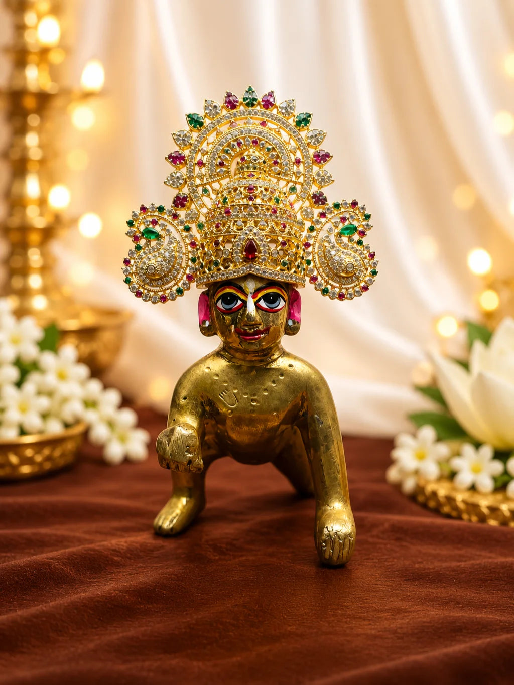 Raj Mandir AD Mukut for Deity with temple-inspired royal design and sparkling American Diamond detailing