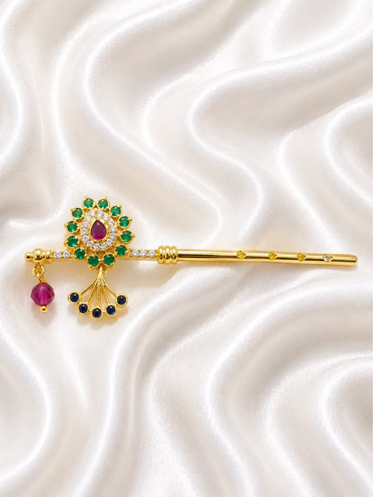 Rajasi Ratnajadit Gold-Plated Bansi for Laddu Gopal – Premium Krishna Flute
