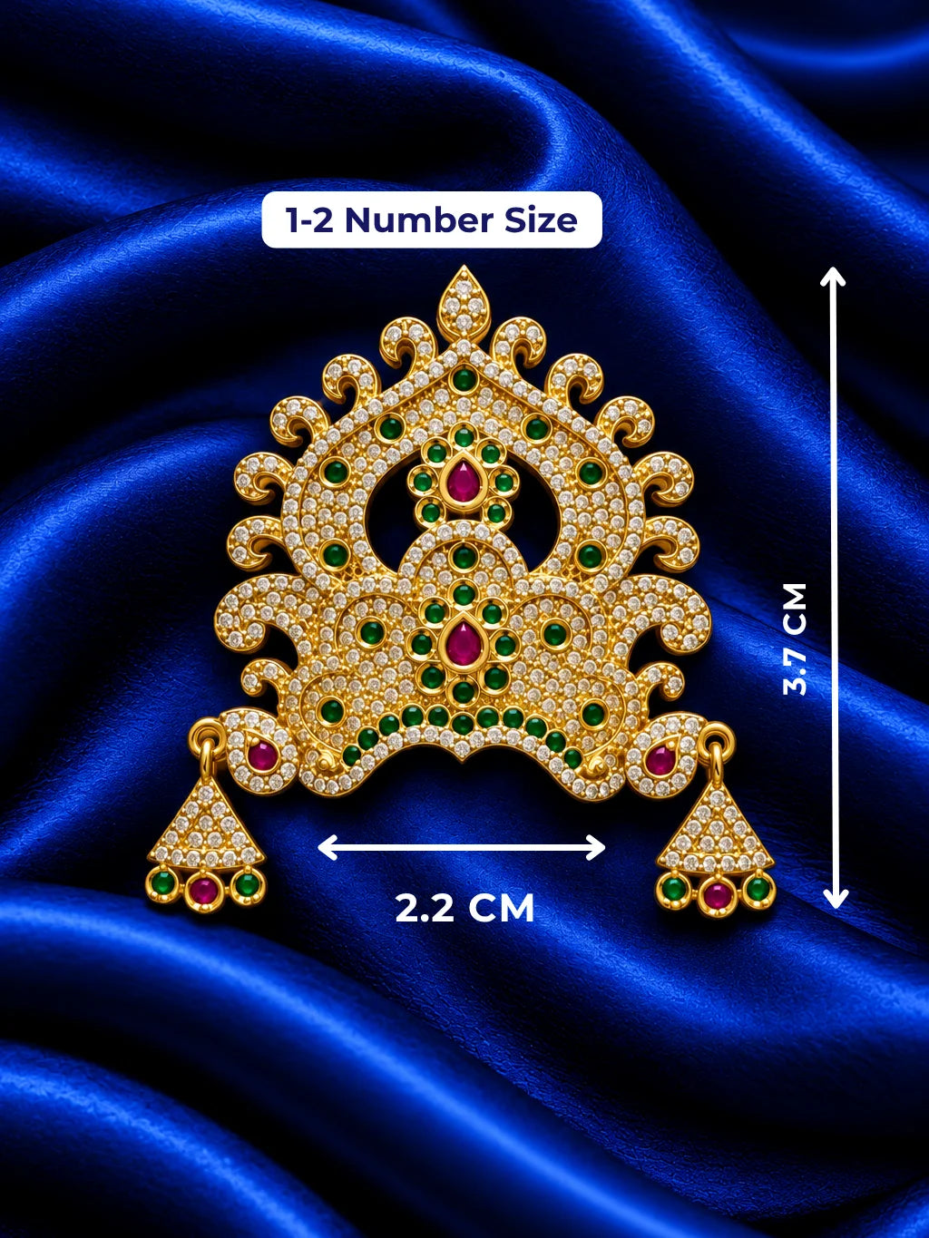  Rajeshwari Ratna AD Mukut for Deity with regal jewel-inspired detailing and sparkling AD stones. A majestic crown for Laddu Gopal and festive shringar.
