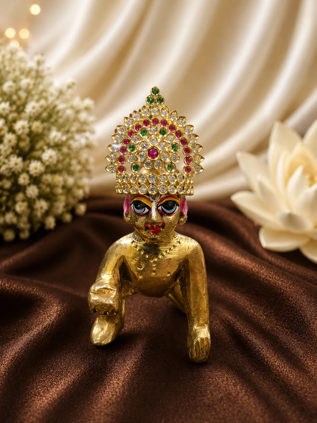 Rajratna AD Stone Mukut for Laddu Gopal with sparkling American diamond stone work