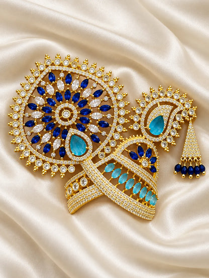 Rajsi Chandrika AD Mukut for Deity with elegant royal styling and sparkling AD stone work. A beautiful crown for Laddu Gopal and festive shringar.
