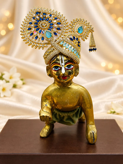 Rajsi Chandrika AD Mukut for Deity with elegant royal styling and sparkling AD stone work. A beautiful crown for Laddu Gopal and festive shringar.
