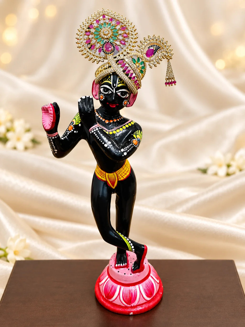 Rajsi Chandrika AD Mukut for Deity with elegant royal styling and sparkling AD stone work. A beautiful crown for Laddu Gopal and festive shringar.
