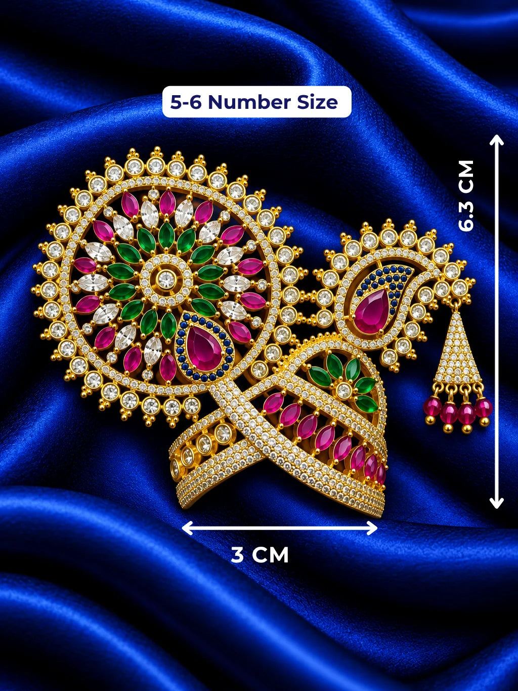 Rajsi Chandrika AD Mukut for Deity with elegant royal styling and sparkling AD stone work. A beautiful crown for Laddu Gopal and festive shringar.
