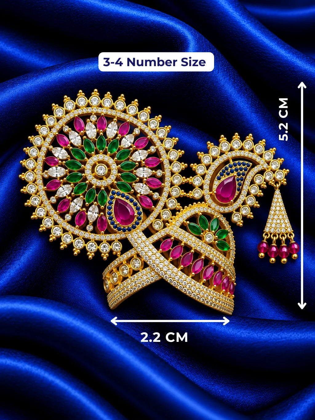 Rajsi Chandrika AD Mukut for Deity with elegant royal styling and sparkling AD stone work. A beautiful crown for Laddu Gopal and festive shringar.
