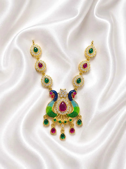 Rajsi Peacock AD Necklace for Deity