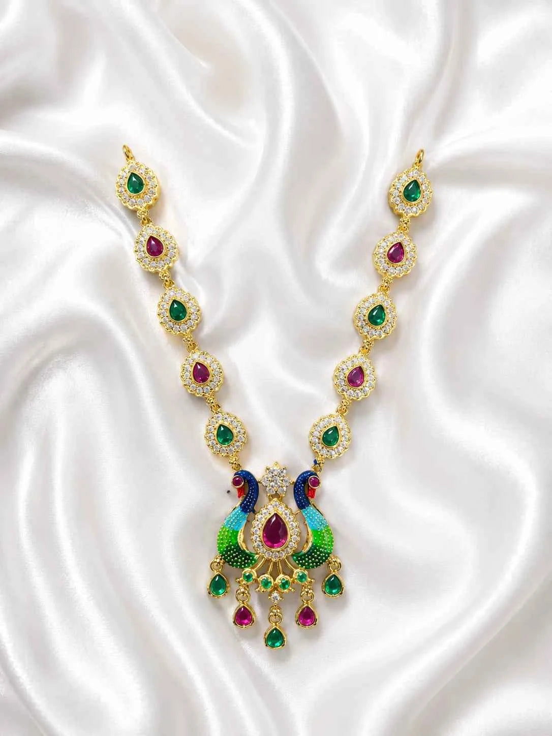 Rajsi Peacock AD Necklace for Deity