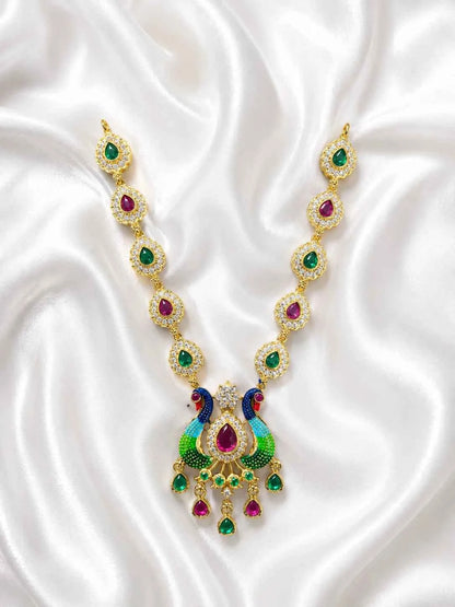 Rajsi Peacock AD Necklace for Deity