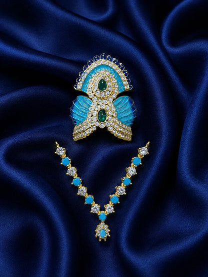 Rajvardhan AD Necklace and Mukut Combo for Laddu Gopal with sparkling American diamond stone work
