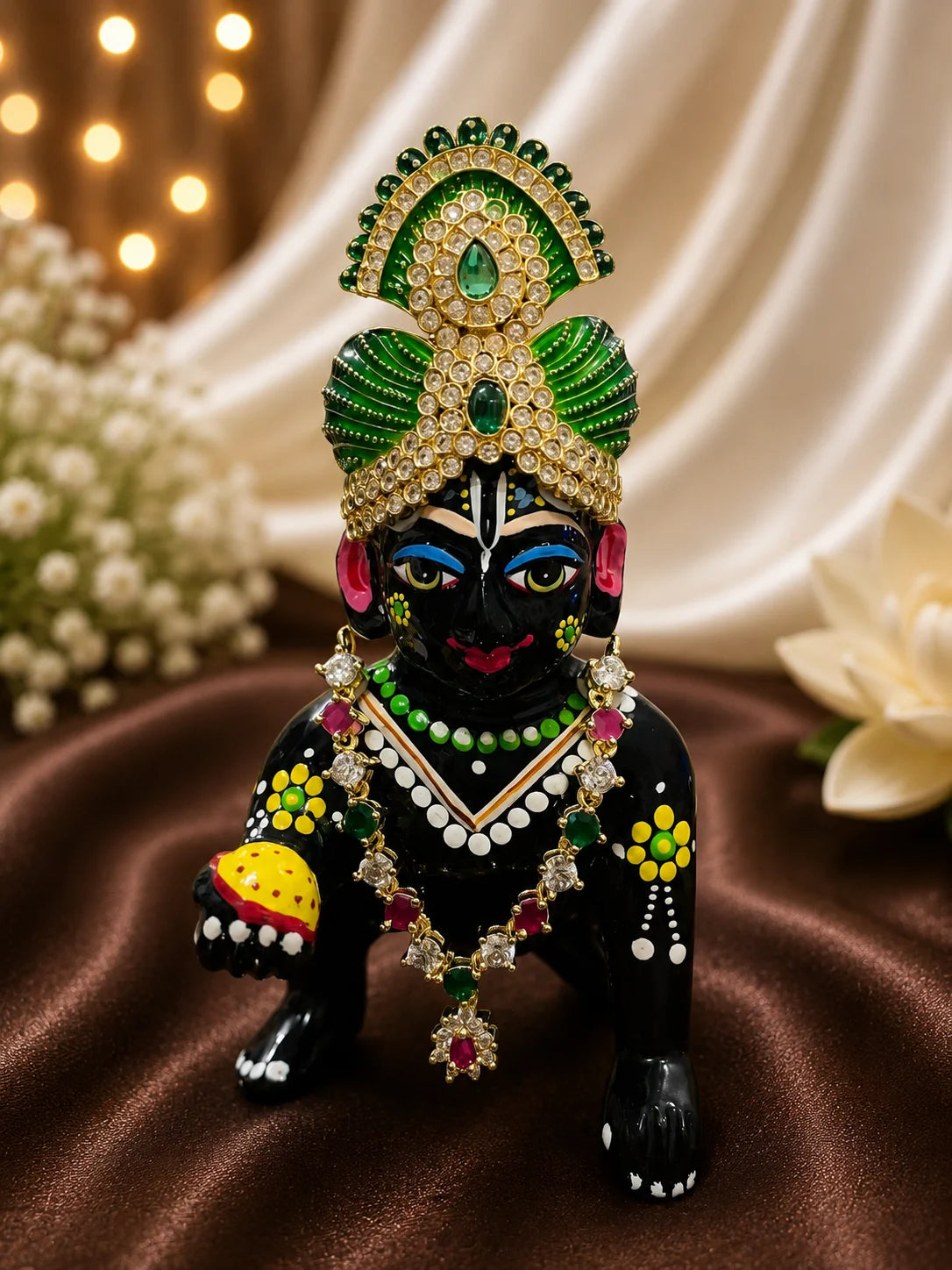 Rajvardhan AD Necklace and Mukut Combo for Laddu Gopal with sparkling American diamond stone work