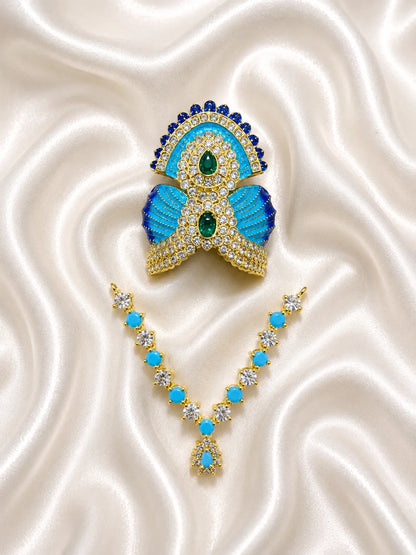 Rajvardhan AD Necklace and Mukut Combo for Laddu Gopal with sparkling American diamond stone work