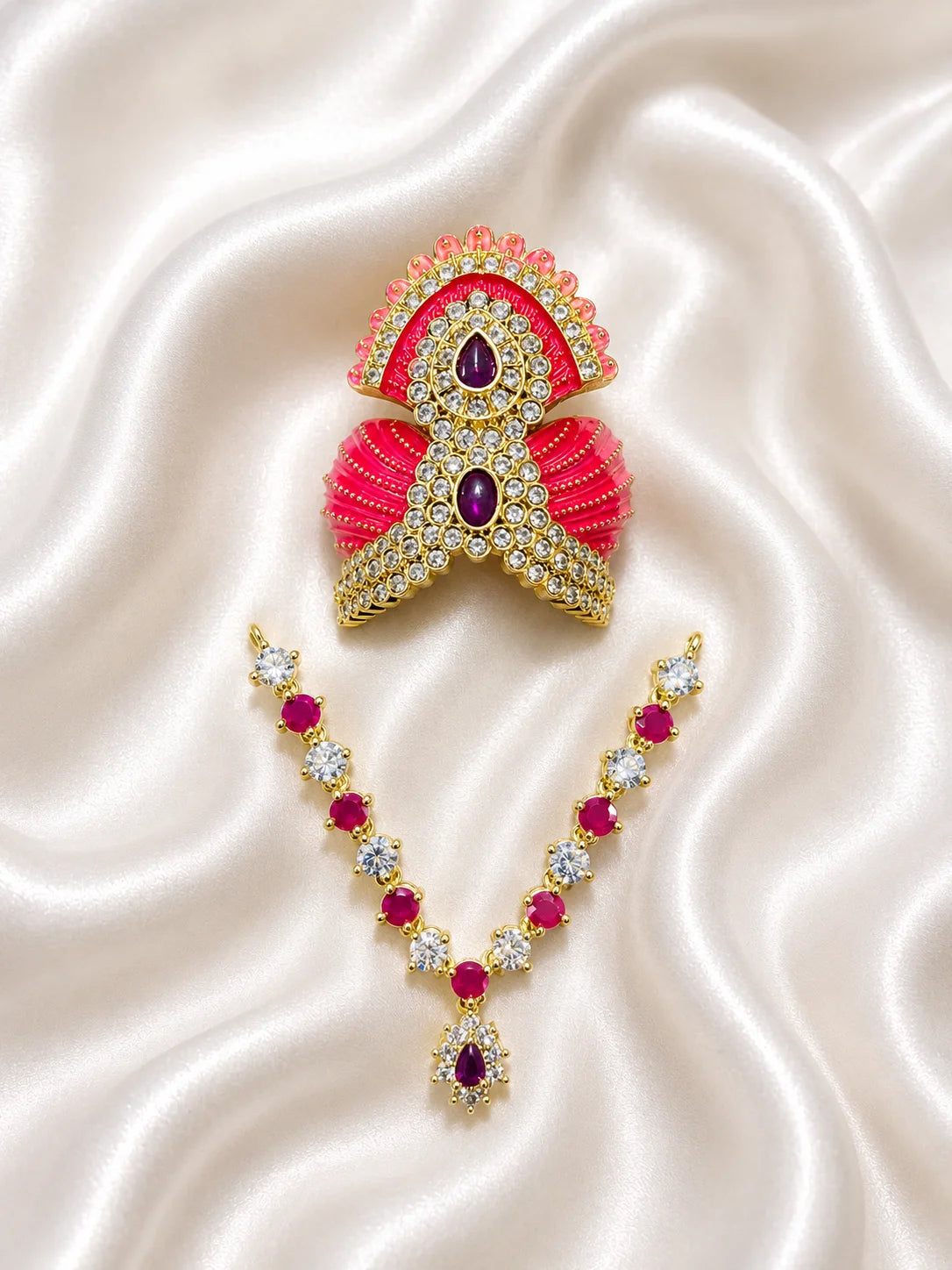 Rajvardhan AD Necklace and Mukut Combo for Laddu Gopal with sparkling American diamond stone work