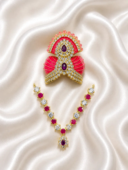 Rajvardhan AD Necklace and Mukut Combo for Laddu Gopal with sparkling American diamond stone work