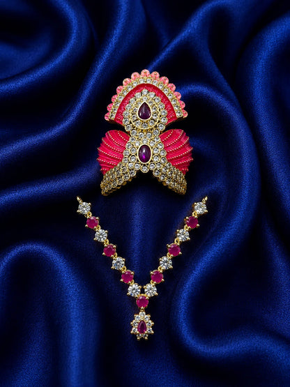 Rajvardhan AD Necklace and Mukut Combo for Laddu Gopal with sparkling American diamond stone work