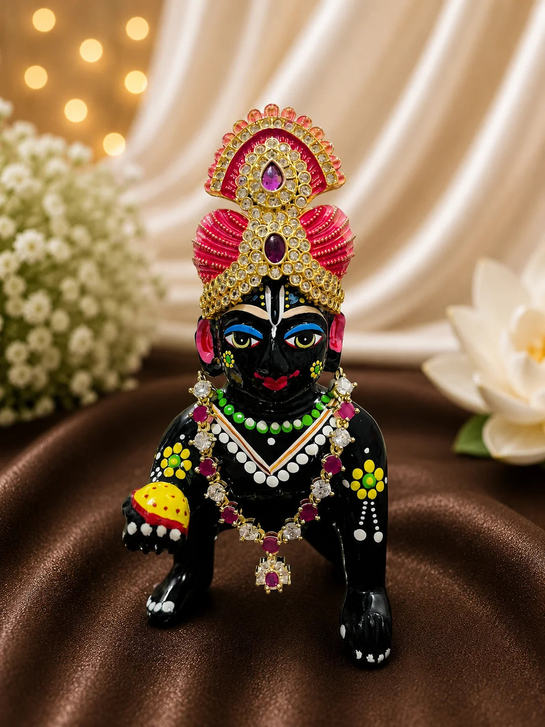 Rajvardhan AD Necklace and Mukut Combo for Laddu Gopal with sparkling American diamond stone work