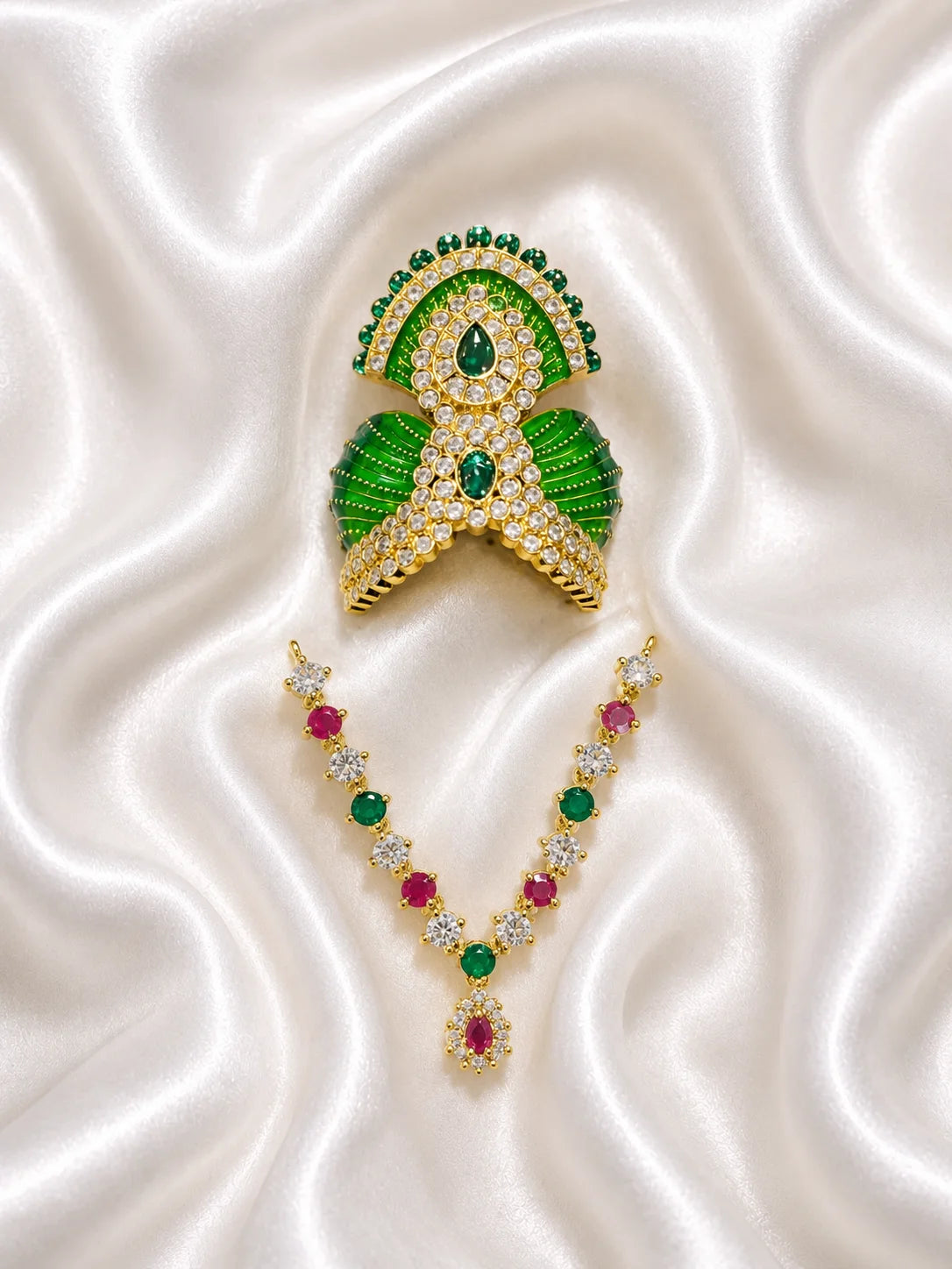 Rajvardhan AD Necklace and Mukut Combo for Laddu Gopal with sparkling American diamond stone work