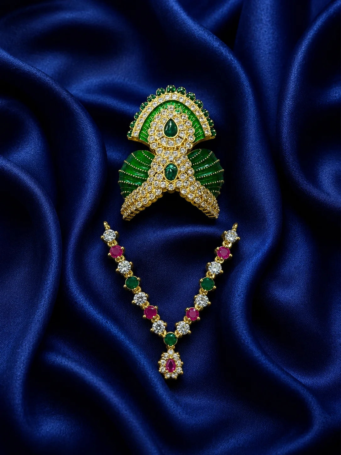 Rajvardhan AD Necklace and Mukut Combo for Laddu Gopal with sparkling American diamond stone work