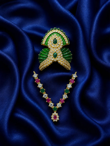 Rajvardhan AD Necklace and Mukut Combo for Laddu Gopal with sparkling American diamond stone work