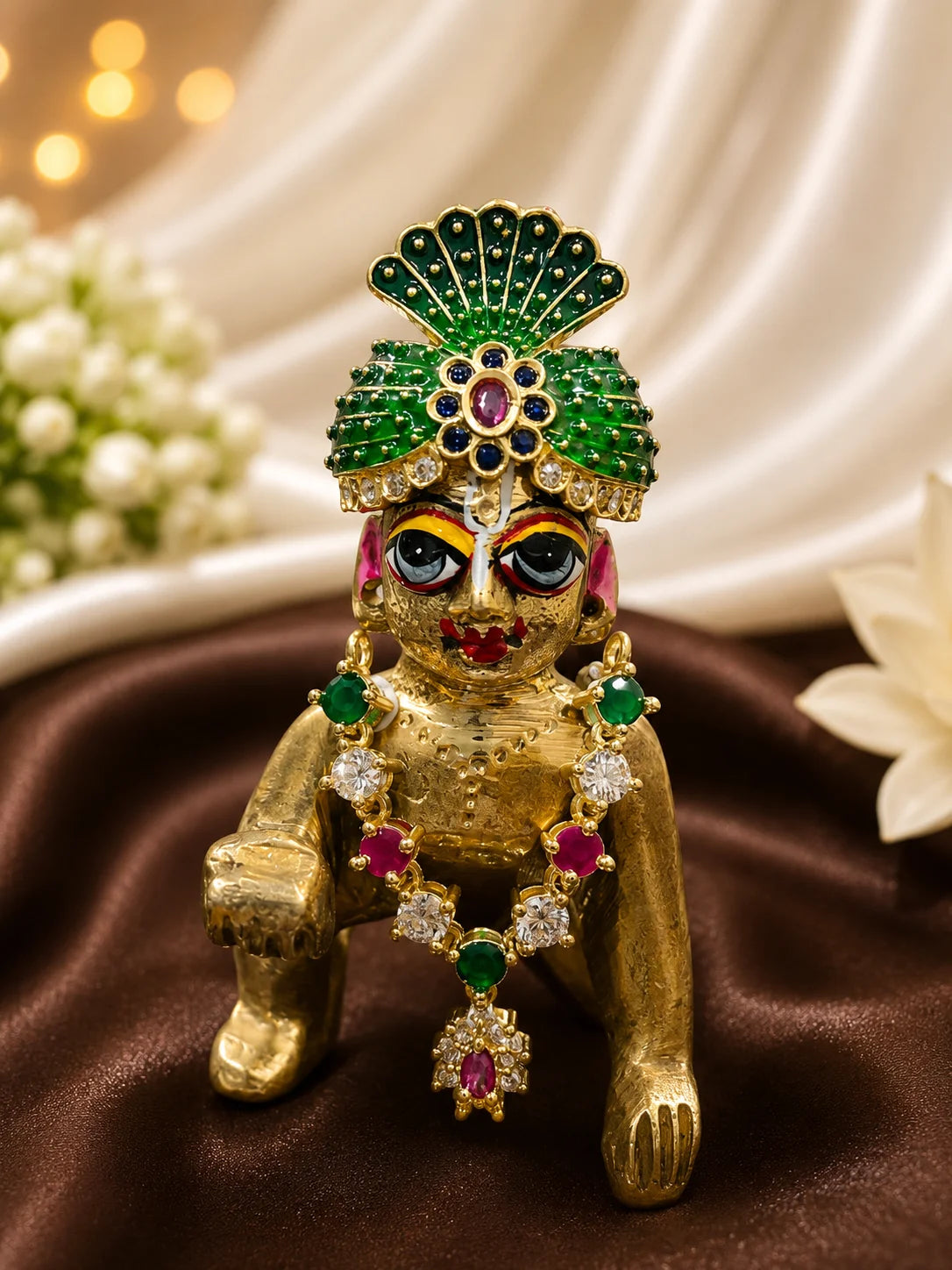 Raktima AD Necklace and Mukut Set for Laddu Gopal with sparkling American diamond stone work