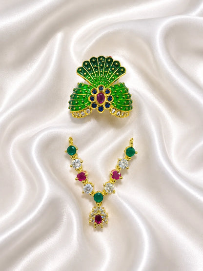 Raktima AD Necklace and Mukut Set for Laddu Gopal with sparkling American diamond stone work