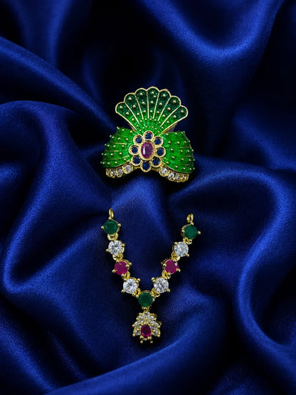Raktima AD Necklace and Mukut Set for Laddu Gopal with sparkling American diamond stone work