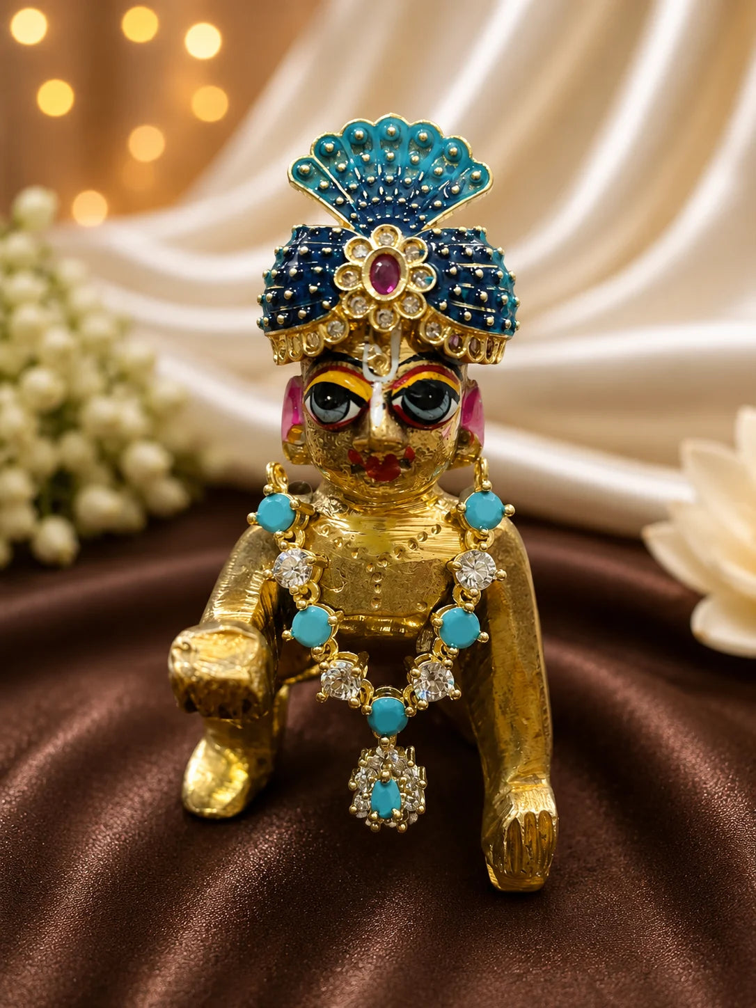 Raktima AD Necklace and Mukut Set for Laddu Gopal with sparkling American diamond stone work