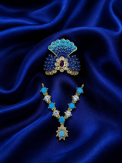 Raktima AD Necklace and Mukut Set for Laddu Gopal with sparkling American diamond stone work