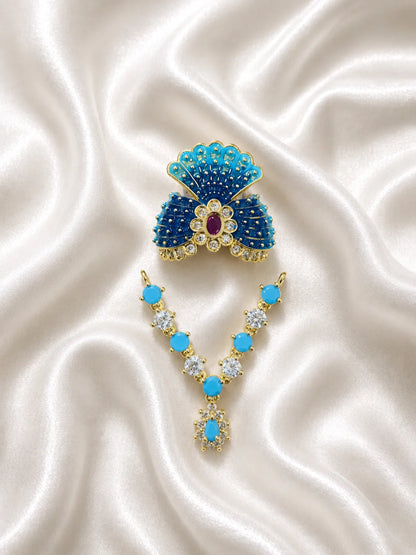Raktima AD Necklace and Mukut Set for Laddu Gopal with sparkling American diamond stone work