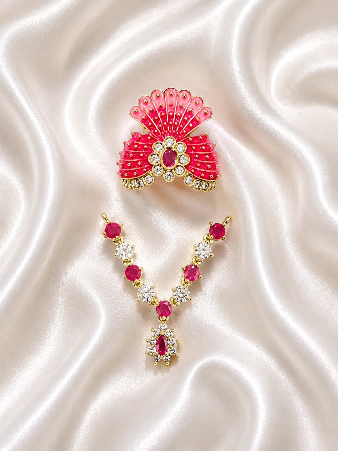 Raktima AD Necklace and Mukut Set for Laddu Gopal with sparkling American diamond stone work