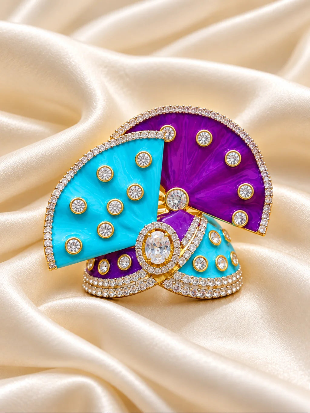Shop Rang Mahal AD Mukut for Deity with vibrant royal-inspired artistry and sparkling AD work. A beautiful crown for Laddu Gopal and festive shringar.
