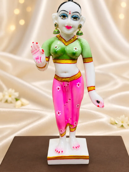  Rani Manjari AD Jhumka for Deity with royal floral-inspired styling and sparkling AD stones. Elegant earrings for Radha Rani and festive shringar.
