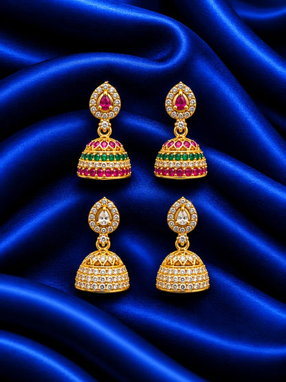  Rani Manjari AD Jhumka for Deity with royal floral-inspired styling and sparkling AD stones. Elegant earrings for Radha Rani and festive shringar.
