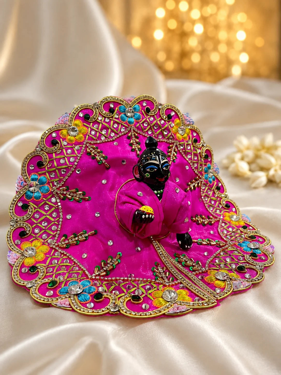 Rani Pink Floral Poshak for Laddu Gopal