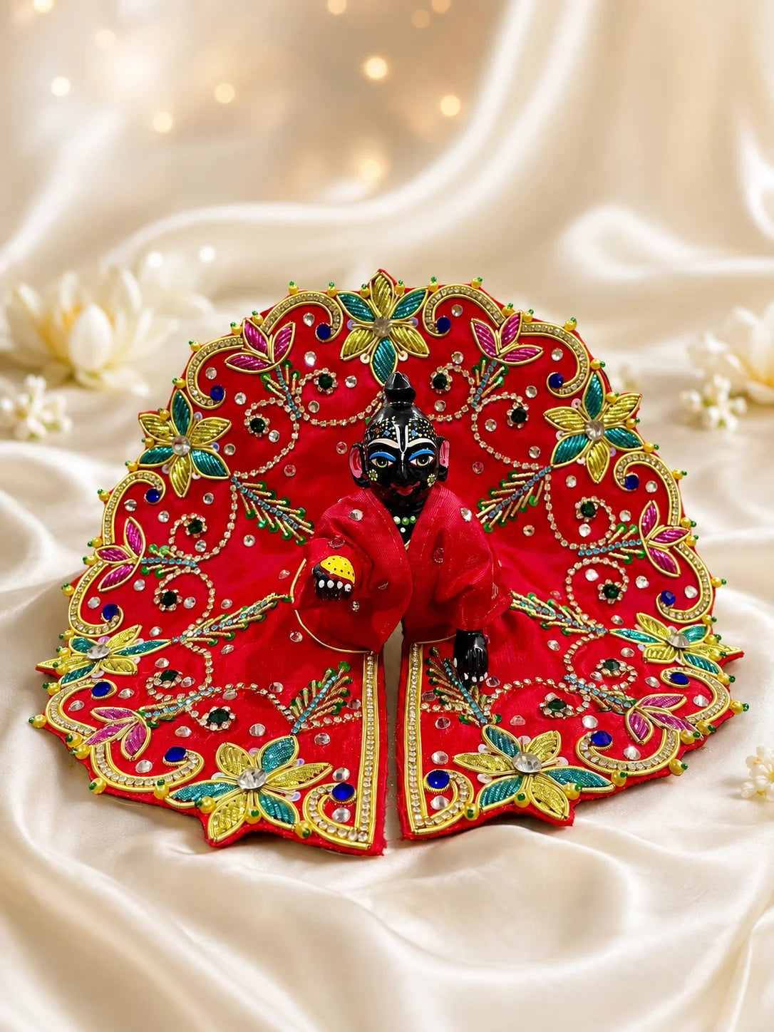 Scarlet Multicolor Floral Poshak for Laddu Gopal