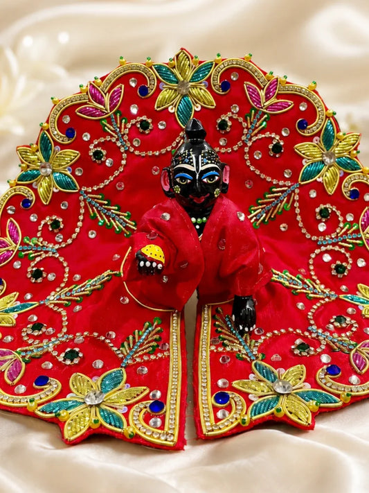 Scarlet Multicolor Floral Poshak for Laddu Gopal