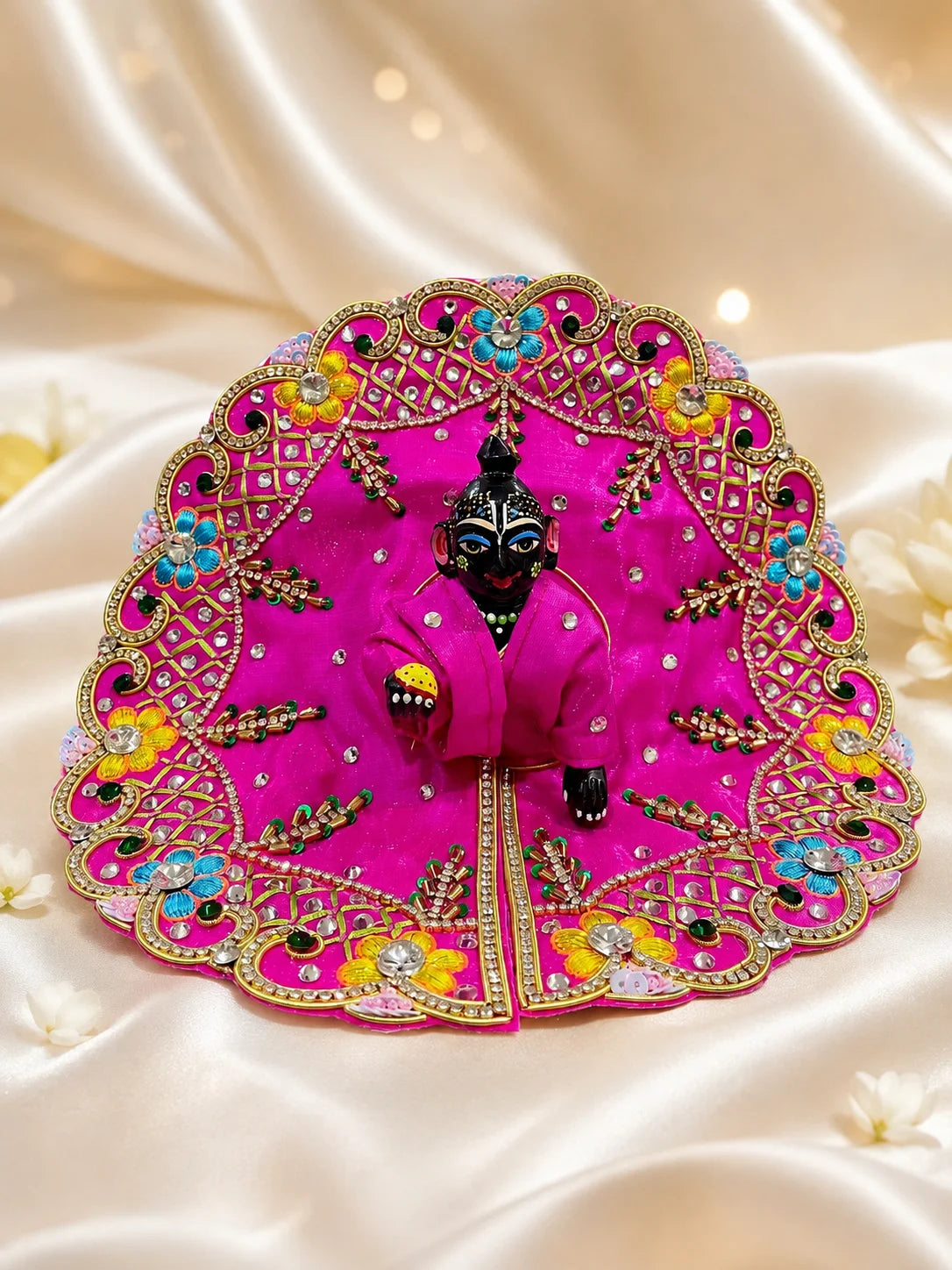 Rani Pink Floral Poshak for Laddu Gopal
