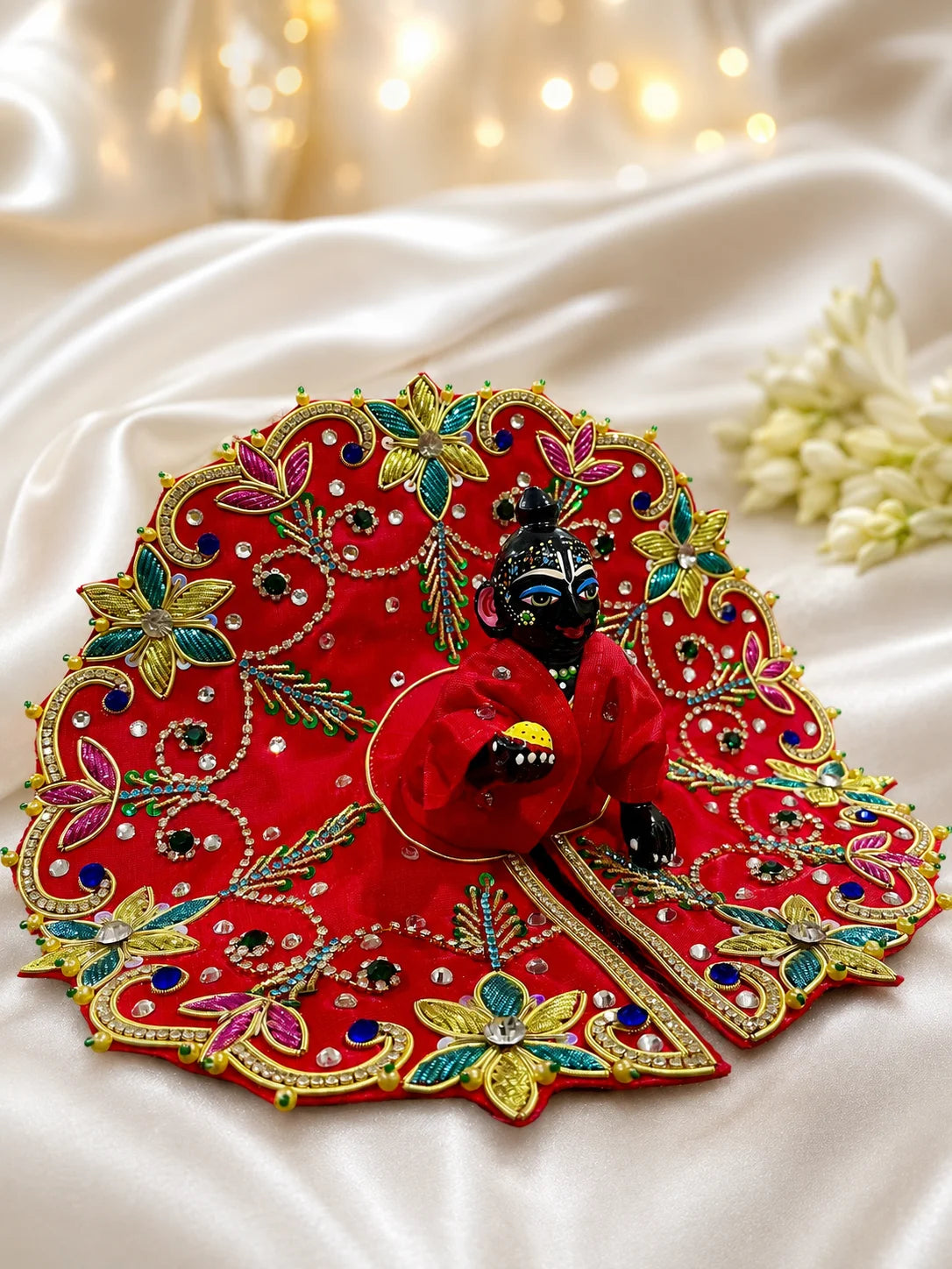 Scarlet Multicolor Floral Poshak for Laddu Gopal