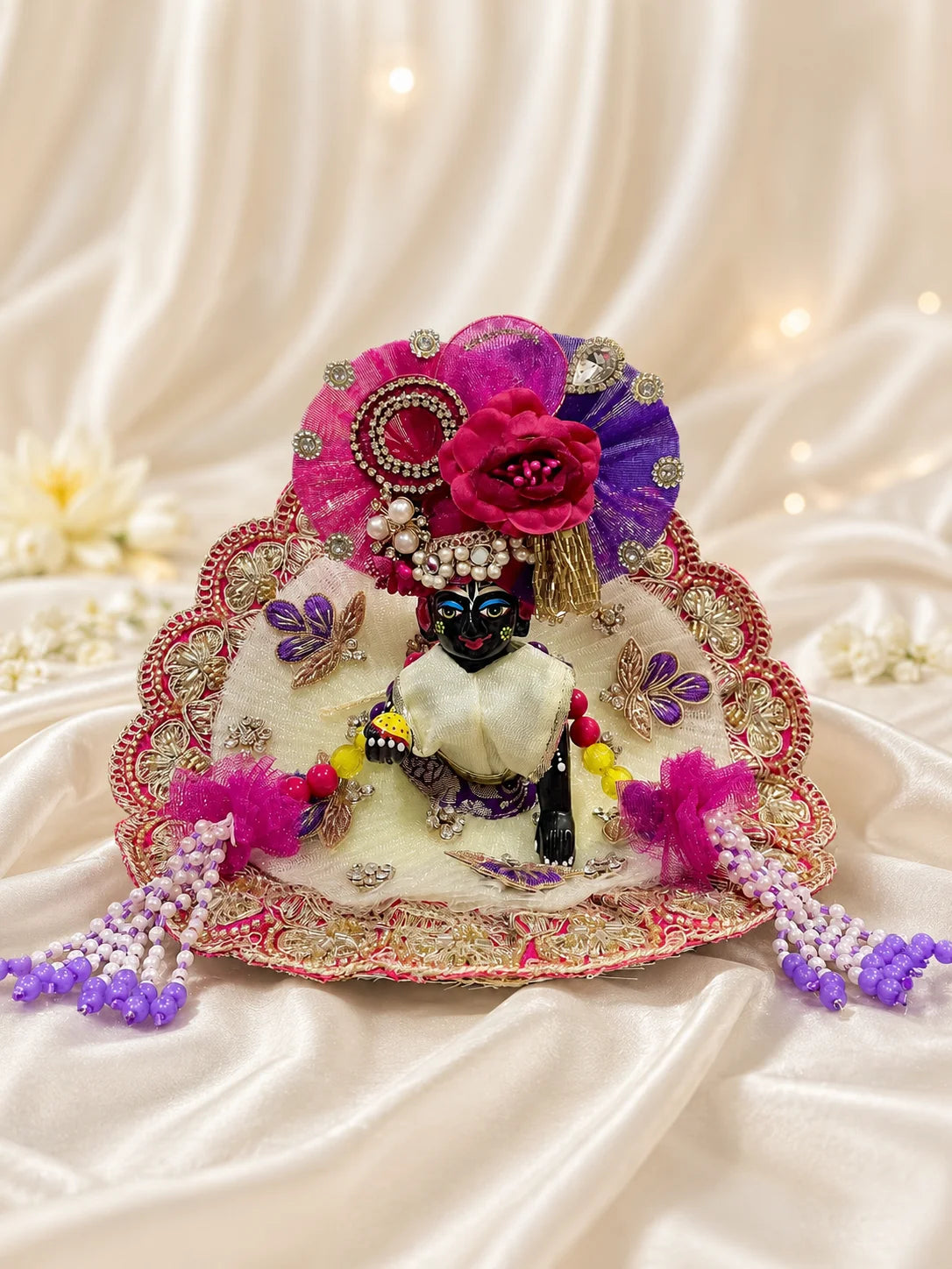 Rani Purple Poshak deity dress for Laddu Gopal shringar
