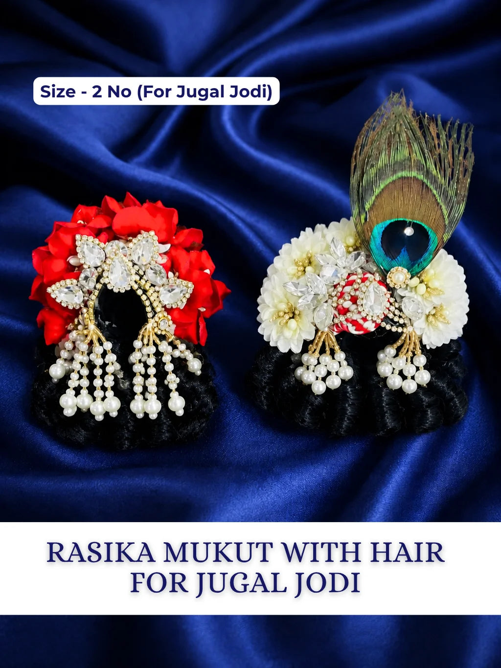 Rasika Mukut pair with attached hair for Radha Krishna Jugal Jodi
