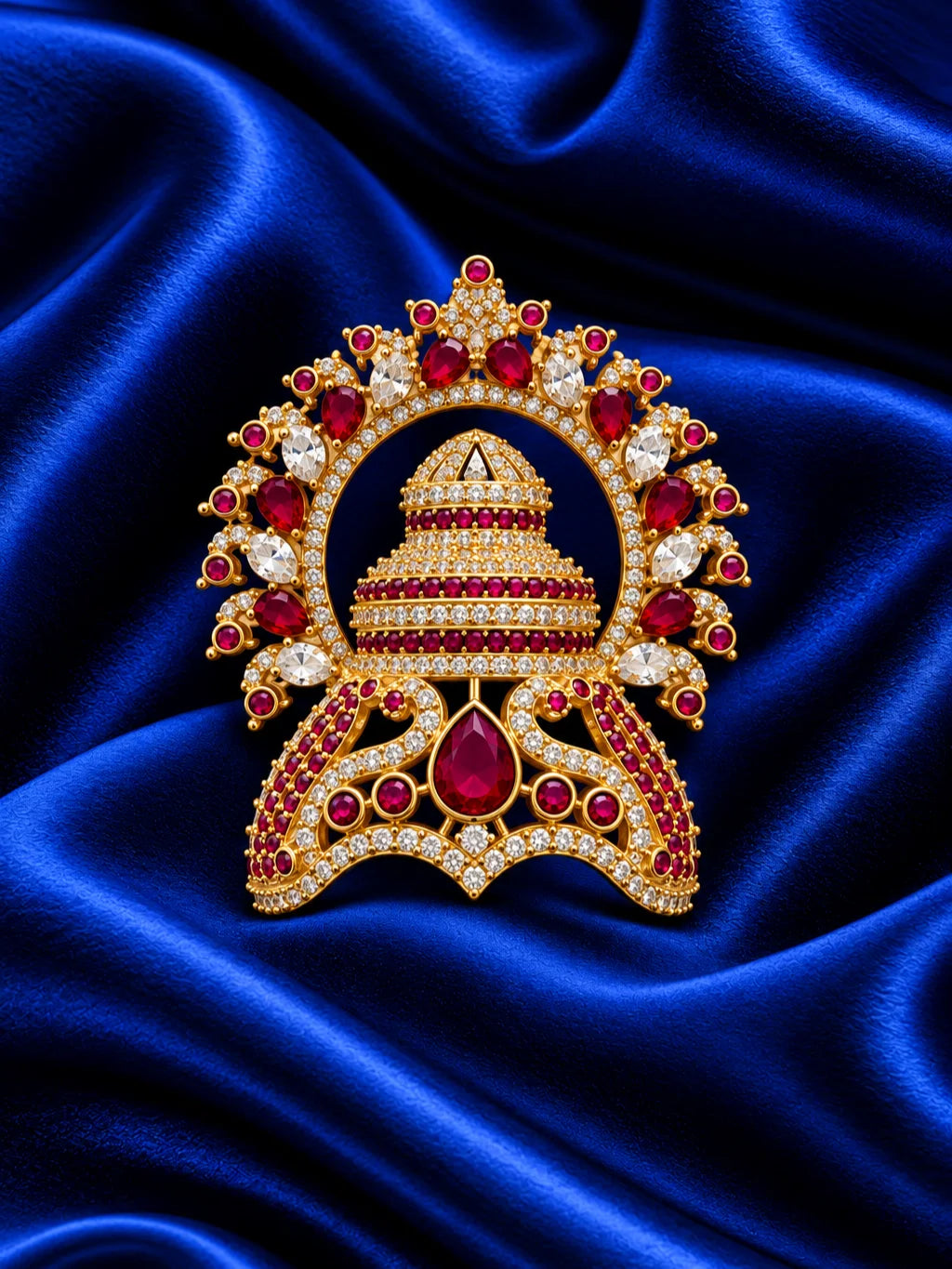 Ratna Kalash AD Mukut for Deity with jewel-inspired traditional design and sparkling American Diamond detailing
