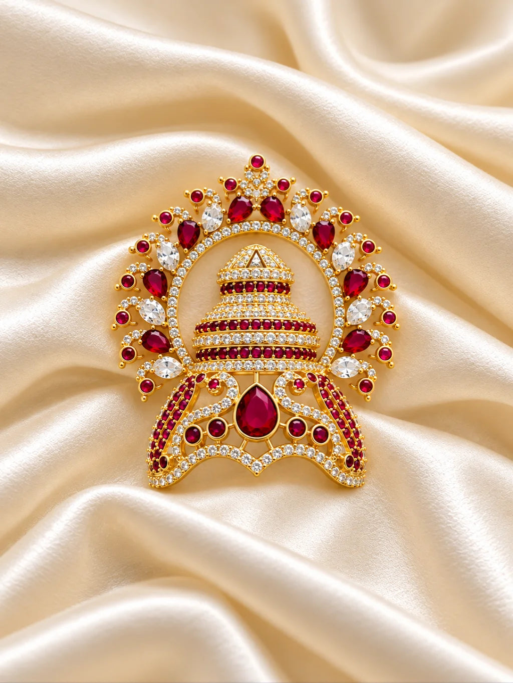 Ratna Kalash AD Mukut for Deity with jewel-inspired traditional design and sparkling American Diamond detailing
