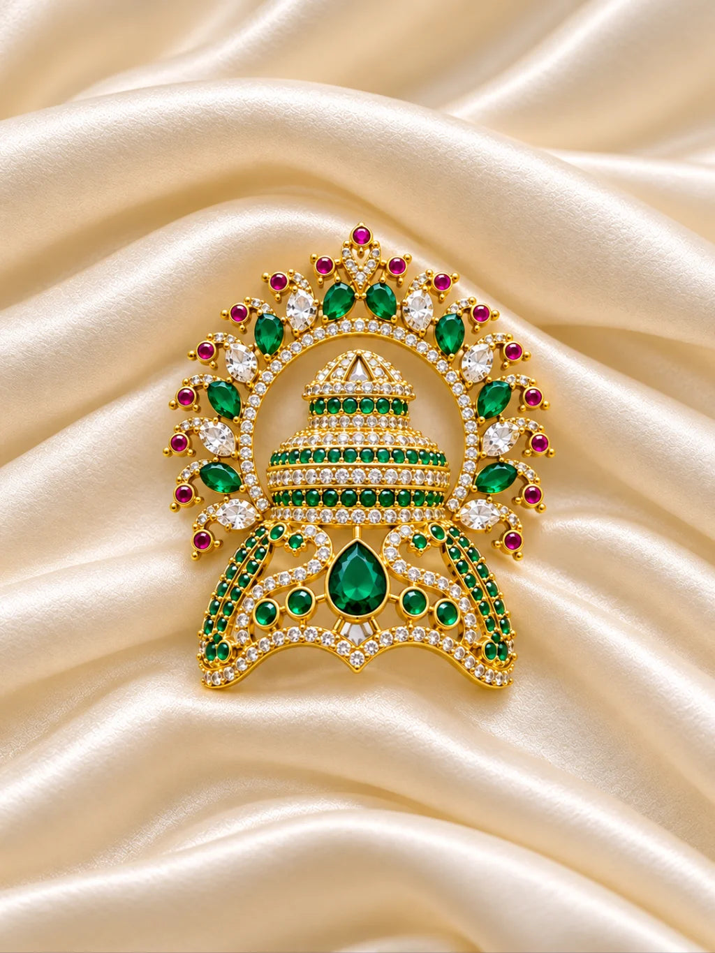 Ratna Kalash AD Mukut for Deity with jewel-inspired traditional design and sparkling American Diamond detailing
