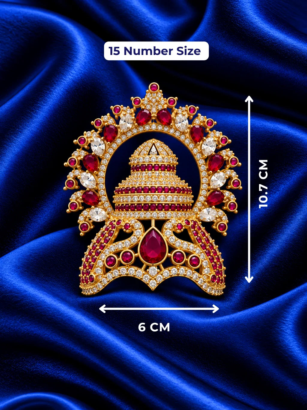 Ratna Kalash AD Mukut for Deity with jewel-inspired traditional design and sparkling American Diamond detailing

