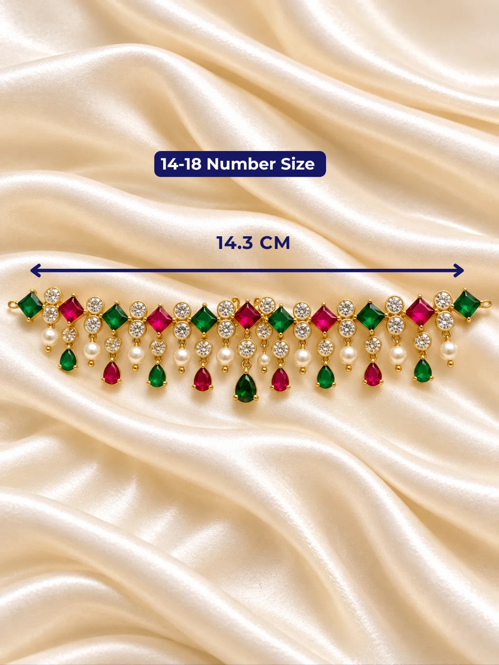 Ratna Mukta Manjari AD Kamarbandh for Deity featuring pearl-inspired ornamental styling and sparkling American Diamond detailing for Radha Rani waist shringar
