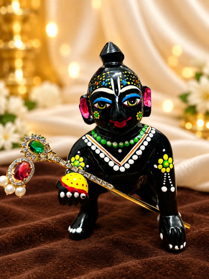 Ratna Mukta Pallavi AD Bansuri for Deity featuring precious jewel-inspired ornamentation, pearl-inspired accents, delicate botanical styling and sparkling American Diamond detailing for Laddu Gopal and Krishna Ji shringar.
