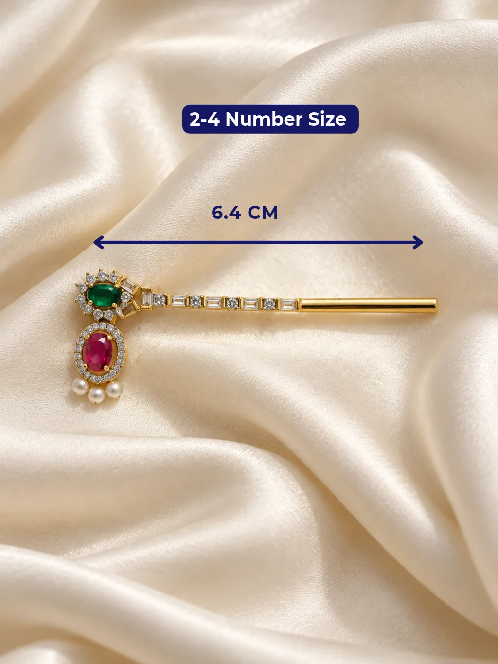 Ratna Mukta Pallavi AD Bansuri for Deity featuring precious jewel-inspired ornamentation, pearl-inspired accents, delicate botanical styling and sparkling American Diamond detailing for Laddu Gopal and Krishna Ji shringar.
