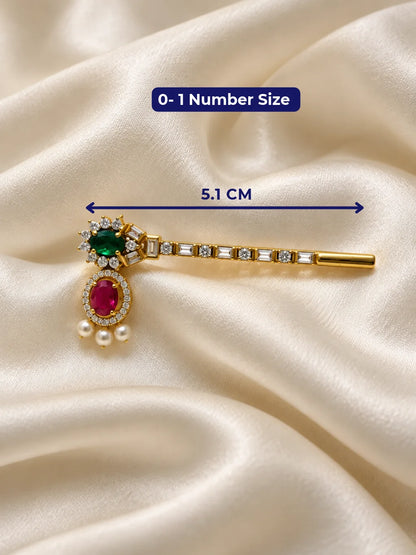 Ratna Mukta Pallavi AD Bansuri for Deity featuring precious jewel-inspired ornamentation, pearl-inspired accents, delicate botanical styling and sparkling American Diamond detailing for Laddu Gopal and Krishna Ji shringar.
